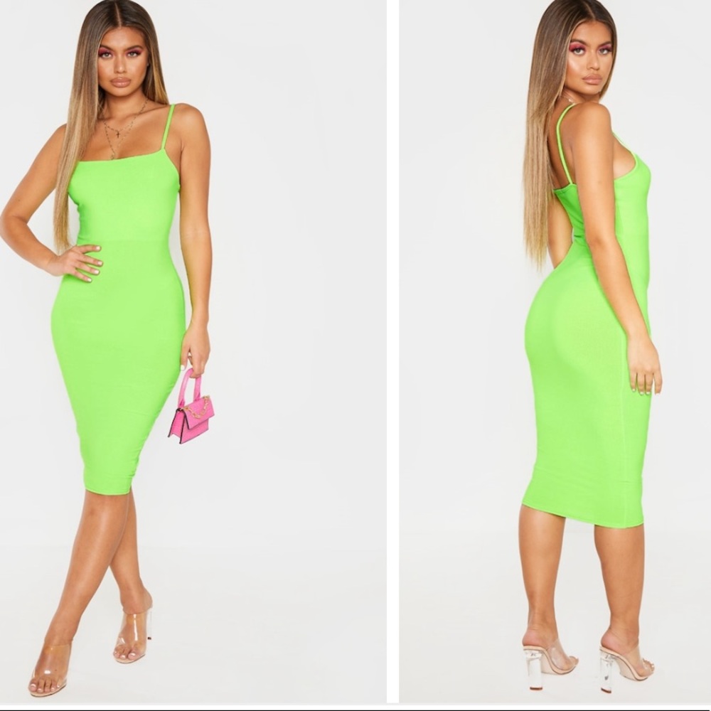 Neon Lime Strappy Midi Dress